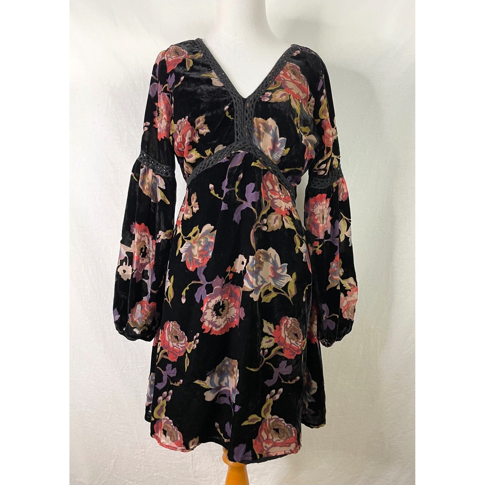 Miami Velvet Mini Dress Small Floral Bohemian Whimsygoth
